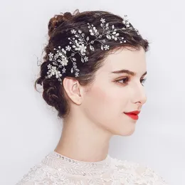 Silver Bridal Headpieces Pearls Beaded Hairband Tiaras Kvinnor Huvudbonad Hårtillbehör för bröllopsfester CL0115