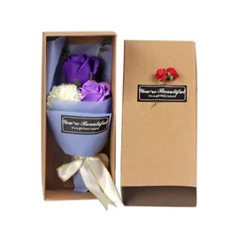 Decorative Flowers & Wreaths 3Pcs Artificial Scented Rose Carnation Bouquet Gift Box Bath Body Soap Flower Wedding Party Favor