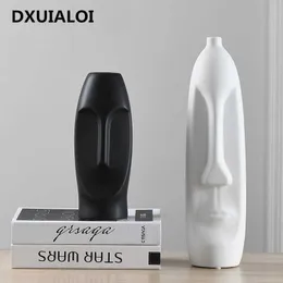 Nordic Minimalist Abstract Vase Black and White Human Face Creative Home Decorative Figue Head Shape Ceramic Vase DXUIALOI 210607