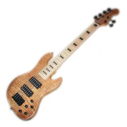 Factory Outlet-6 Strings Electric Bass Guitar med Flame Maple Veneer, Maple Fretboard, Active Pickups