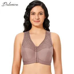 Delimira Women's Front Closure Full Figure Wirefree Racerback Lace Plus Size Bra 211110