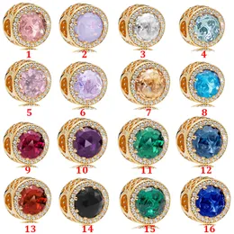 أصلي 925 Sterling Silver Fit Bracelet Charms Golden Opal Pink Blue Series Beads Love Heart Crysta Charm for DIY
