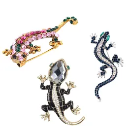 Pins, Brooches Unique Gecko Brooch Blue Zircon Eyes Silver Color Inlay Crystal Rose For Women Jewelry Rhinestone Animal Zinc Alloy