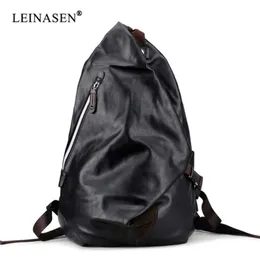 Varumärke mens mjuk pu läder ryggsäck för resor casual män dagpacks läder travel ryggsäck mochila svart skola ryggsäckar 210929