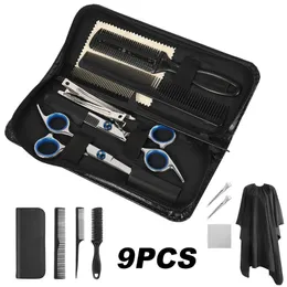 Hair Scissors 9Pcs/Set Hairdressing Scissor Professional Cutting Set Barber Haircut Thinning Comb Clips Salon Styling Accessories