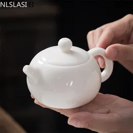 Nlslasi kinesisk handgjord vit porslin tekanna elfenben tea pot keramik teaware infuser pu'er oolong filter vattenkokare 210621