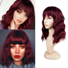 Synthetic Bob Wig with Bangs for Women Non Lace Frontal Wigs 10 12 14 inch Black Gray Pink Color Wig for Daily Wearfactory direct