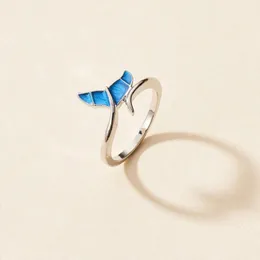 Cluster Rings Silver Color Creative Girl Teen Blue Fish Tail Resin