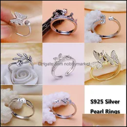 Smycken Inställningar Glänsande! Pearl Ring Inställning Zircon Solid Sier 925 Ringar Pearl Mounting Blank DIY Present 8 stilar Drop Leverans 2021 ZVC7B