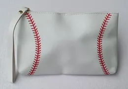 Utomhusväskor Baseball Softball Mönster Sport PU Läder Sminkväska Kosmetiska väskor med dragkedja Toalettartiklar Resor för kvinnor Flickor