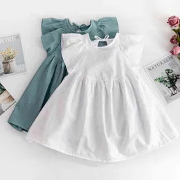 Letni Maluch Dziewczynka Księżniczka Sukienka Dzieci Bawełna Causal Dress Ruffles Pure Color Baby Girl Odzież Koreański Japonia Styl G1129