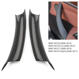 Karbon Fiber Araba İç Kapı Çekme Kolu İç Panel Trim Kapak Hızlı Kurulum BMW X5 X6 E70 E71 E72 için Saniyeler Ile