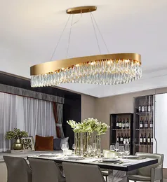 Iluminação de cristal de cristal de cristal oval moderno para sala de jantar luxo ouro brilho interior cozinha decoração home lâmpada de suspensão