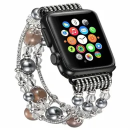 Czarny Pearl Watchband Smart Paski Zegarek Elastyczna Stretch Bransoletka Kryształowa dla Apple Series 5 4 40mm 44mm Kobiety Bling Pasek dla Iwatch 1 2 3 38mm 42mm