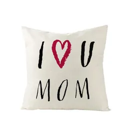 Mothers' Day Gift Pillow Case Linen Car Cushion Cover I Love My Mom Printed Pillowcase Home Sofa Decoration Pillow Cover CCF5641