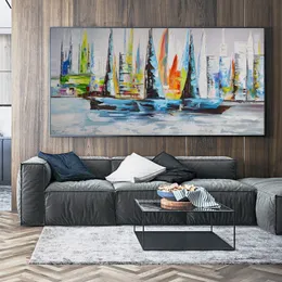 Boot Meer Poster Ölgemälde auf Leinwand Drucke Landschaft bunte Wandbilder für Wohnzimmer Home Decor Poster und Drucke