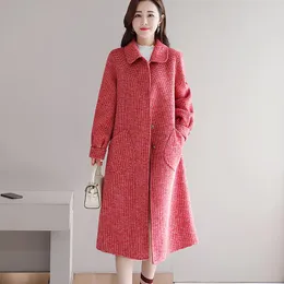 Lã feminina mistura rosa Blend Coat Woman 2021 Fall Inverno da moda coreana Longa Jaquetas de lã Longe Feminino Chaqueta Mujer Abrigos para