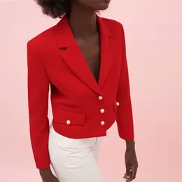 WXWT Za Women Solid Button Decoration Crop Blazer Female Long Sleeve Jacket Ladies High Street Suits CD8090 211006