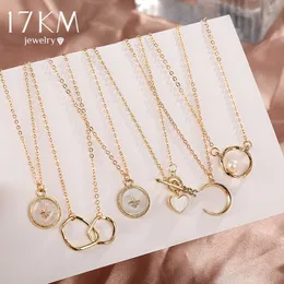 17KM Vintage Gold Irregular Circle Pendant Necklace For Women Fashion Round Pearl Moon Heart Necklaces 2021 Trend Jewelry Gifts