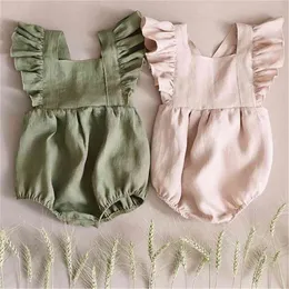 生まれたばかりの赤ちゃんの女の子の夏の服かわいいノースリーブの三角形のロンパルの女の子ピンク/緑の素敵な服