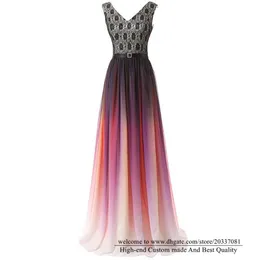 Sweety Sexy Gradient Ramp V-Neck Lace A-Line Formal Aftonklänningar 2021 Lace Up Chiffon Cocktail Prom Party Gowns E26