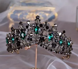 Vintage grön och svart bröllop tiaras och krona för brud tjejer gotisk barock stil kristall gnista brud headpieces smycken tillbehör