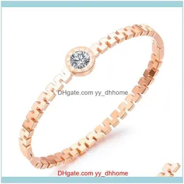 Armband JewelryFashion Luxury Designer Sparkling Diamond Zircon Roman Siffror Rose Gold Titanium Steel Bangle Armband för Woman Girls 17