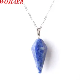 Wojiaer hexagonal pyramid hänge halsband naturlig vit prick ädelsten reiki chakra dingle pärlor smycken z9079