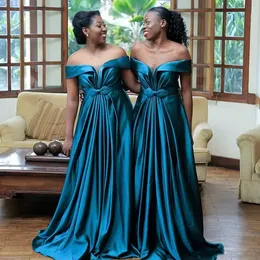 South African Satin Bridesmaid Dresses Off the Shoulder A Line Sweetheart 2022 Floor Length Wedding Guest Dresses Formal Party Wear BM1904