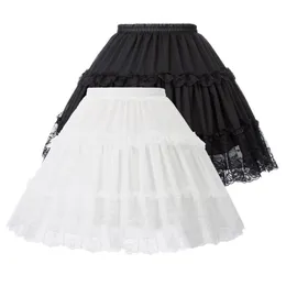 Damska ITA Spódnice Crinoline Petticoat Wieczorny Party Underskirt Vintage Elastyczna Talia 2-Loop Ruffles Huśtawka Czarna Gothic Spódnica 210721