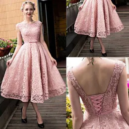 2021 Sexy Pink Party Dress Lace Bez Rękawów Prom Cocktail Sukienki Królowe Suknie