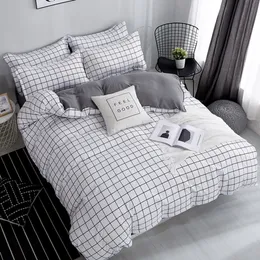 Bonenjoy Queen Size Zestaw pościeli Biały Kolor Czarny Plaid Mikrofibra Reaktywne Drukowane King Size Bed Lniane Zestawy do sypialni Kit C0223