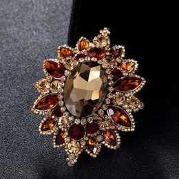 Pins, Brooches Fashion Women's Brown Rhinestone Brooch Bridal Jewelry Vintage Style Flower Hijab Pins And Broches Bouquet Fine Bags Accessor