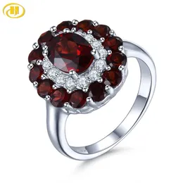 Hutang Doğal Mozambik Garnet 925 Gümüş Yüzük Kırmızı Taş Katı 925 Ayar Vintage Yüzükler Güzel Zarif Kadınlar Takı 211217