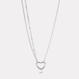 Fina smycken autentiska 925 sterling silver halsband passar pandora hängsmycke charm öppen hjärta halsband mode kvinnor kärlek förlovning DIY bröllop halsband