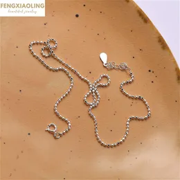 Fengxiaoling äkta 100% 925 sterling silver runda pärlor chokers halsband för kvinnor minimalistiska fina smycken söta tillbehör q0531