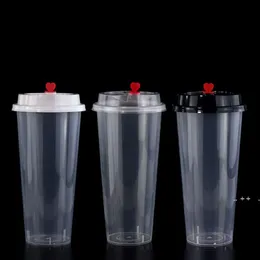 700ml 24oz Disposable Plastic Cups Dinnerware Cold drinks Juice Cup Thicken Transparent Drink Mug With Lid by sea RRD11709