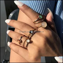 Zespół pierścieni Biżuteria Punk Sier / Gold Geometryczny Pierścień Zestaw Dla Kobiet Dziewczyny Moda Nierregar Finger Colorf Geomstone Cienkie Prezent Kobiet Party Del Del