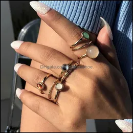 Band Rings Jewelry Punk Sier/Gold Geometric Ring Set For Women Girls Fashion Irregar Finger Colorf Geomstone Thin Gift Female Party Drop Del