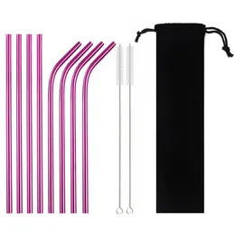 Drinking Straws Reusable Straw Set 304 Stainless Steel High Quality Metal Colorful With Cleaner Brush Bag Bar Accessory