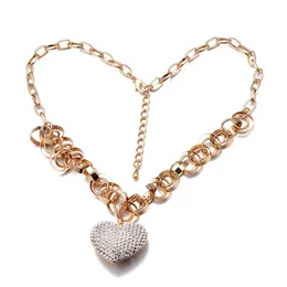 Colgante de Corazn Circonia Dorada Para Mujer、Collar Grueso Estilo Punk、Cana Eslabones Redondos、Gargantilla、Joyera Diaria