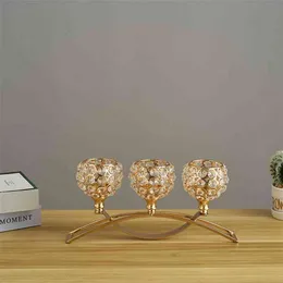 3 armar Candelabras Crystal Arch Bridge Goblet Candle Holders Skål Tealight Candlesticks Romantisk prydnad för hembröllopsinredning 210722