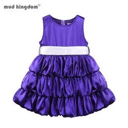 Mudkingdom Girls Purple Tutu Dress Belt Bez Rękawów Wesele Party Princess 210615