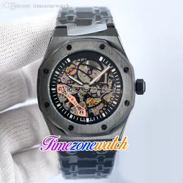 41mm Black Skeleton Dial Automatic Mechanical Mens Watch Tourbillon All PVD Black Steel Bracelet Gents Watches 18 Color Timezonewatch E199B3