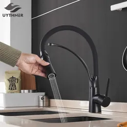 Black Kitchen Kromka Colled Pull Down Kitko Kitchen Kitchen Sink Tap Deck Mounted and Cold Water Tap Water Water Faucet 210724