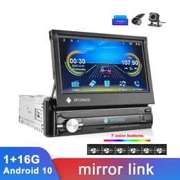 Autoradio Android 10 7 '' 1 Din Navigazione GPS per auto Stereo Bluetooth Lettore multimediale Mirror Link Pulsante colore 16G no DVD