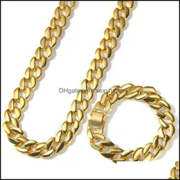 Earrings & Necklace Jewelry Sets Miami Cuban Link Chain Bracelet Set Gold Sier Color Mens Hip Hop Gifts Drop Delivery 2021 Rd06E