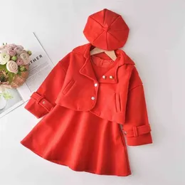 Gooporson Winter Dzieci Odzież Dla Dziewczyn Red Coatvest Dresshat 3 SZTUK Moda Koreański Woolen Dzieci Stroje Zestaw Dziewczyn Odzież 210715