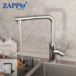 ZAPPO Chrome Finished Kitchen Basin Sink Faucet 360 Swivel Vessel Sink Mixer Pull Out Spout and Cold Water Taps Faucets 210724
