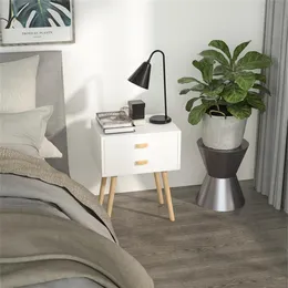 Nachttisch, Nachttisch mit Schubladen, Geeignet für Schlafzimmermöbel Wohnzimmer, Beistelltisch MDF + Massivholzfüße Weiß A37 A44